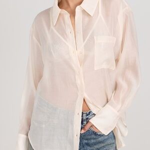 WAYF Organza Button down Sheer Blouse Sz Small NWOT